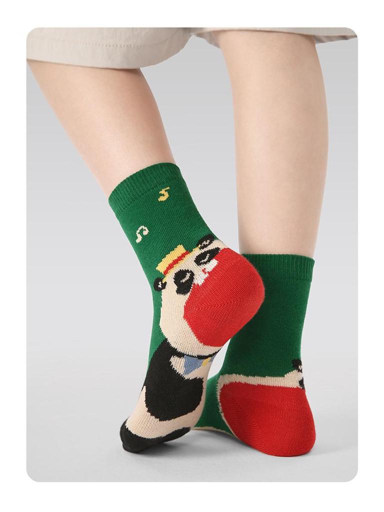 Children's Cartoon Animal Cotton Socks - 2025 Autumn/Winter Collection, Seamless Color Block Sporty Style for Boys