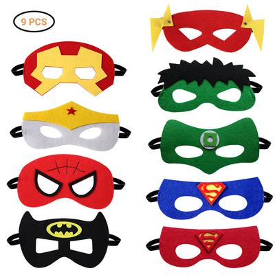 9 Stück Superhelden Filzmasken für Kinder Superheldenmasken mit Gummiband Party Cosplay Gastgeschenke Masken für