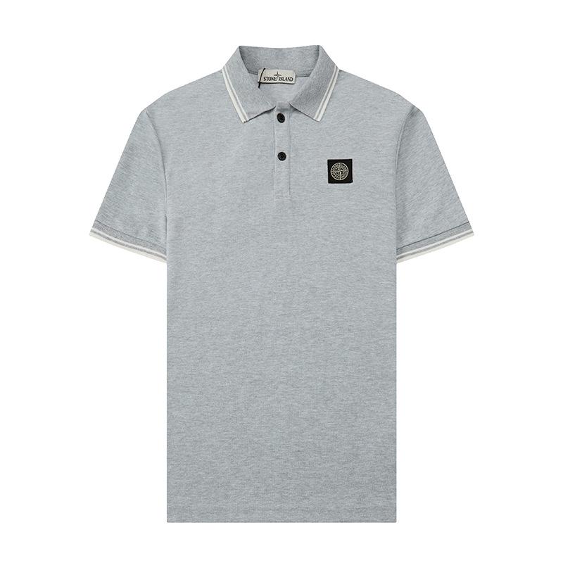 STONE Summer Classic Men's Polo Shirt with Small Logo Embroidery, Business Casual, Loose Fit, Short Sleeve T-Shirt.