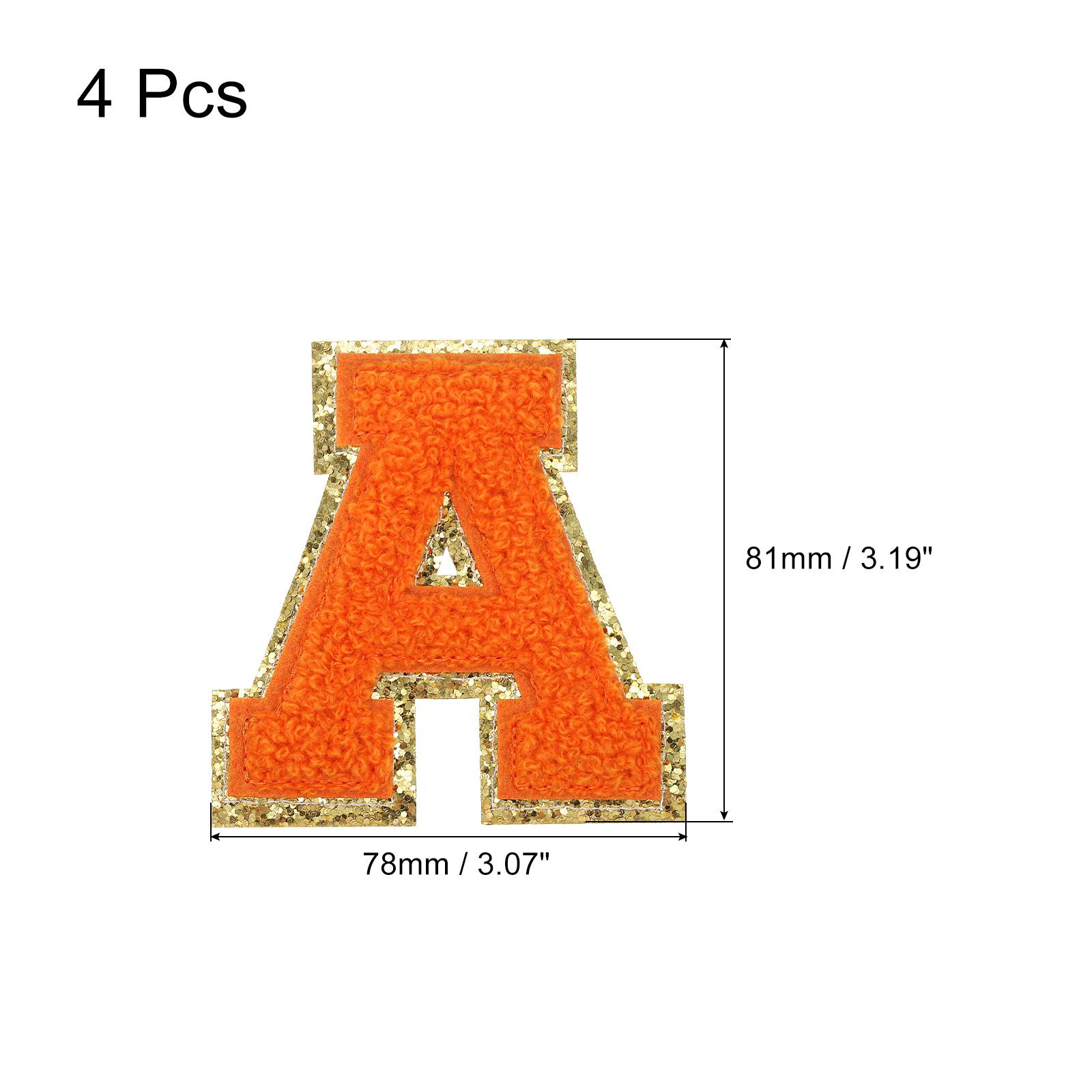4pcs Chenille Letter Patches Iron on Letter Patches Embroidery Patch Iron on Sew on Jacket Embroidered Letter Patches Orange