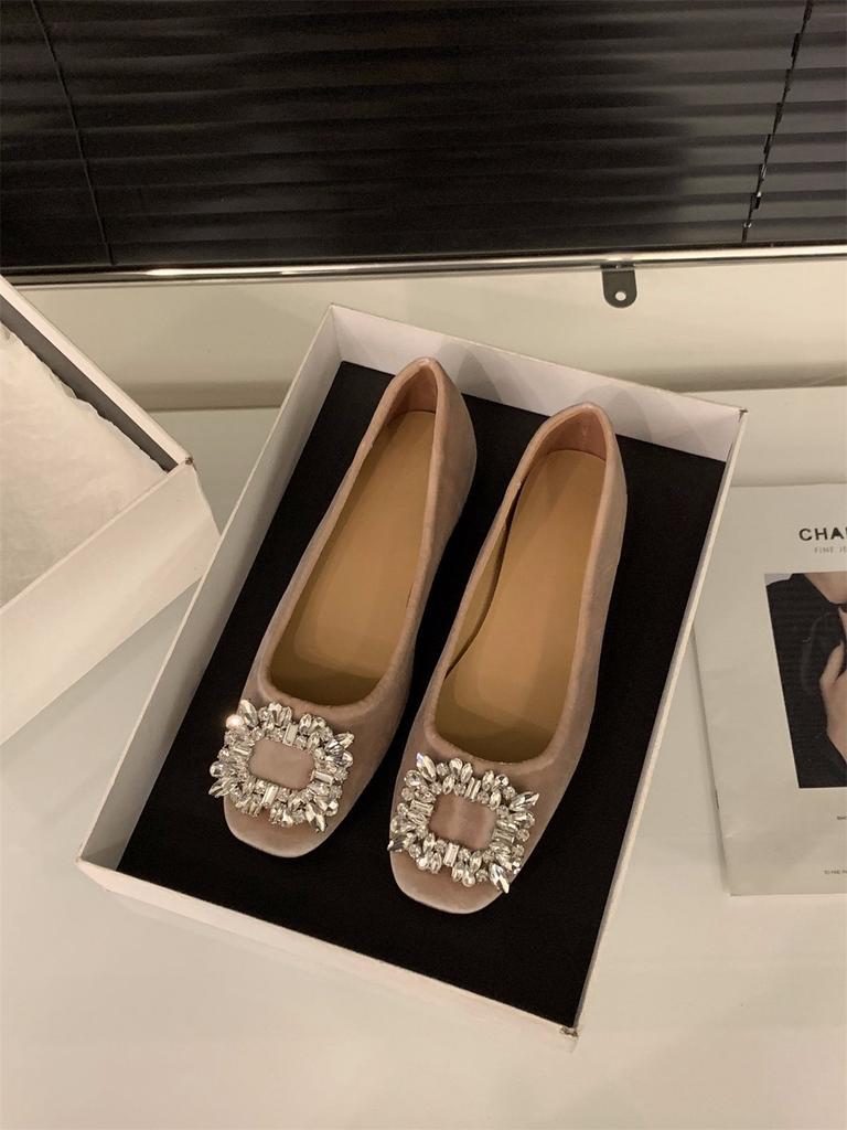 Inner heightening suede rhinestone small single shoes women's shoes new spring and autumn shoes black commuter shoes
