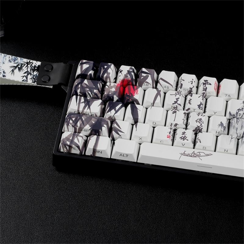 Bambuswald-Thema PBT Tastenkappen Originalprofil Farbstoff Sub Seitendruck Für 61 64 68 ANSI ISOs Mechanische Tastaturen