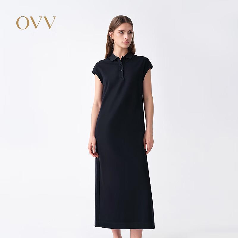 OVV Women s Polo Collar Slit Casual Short Sleeve Dress M темно-синий