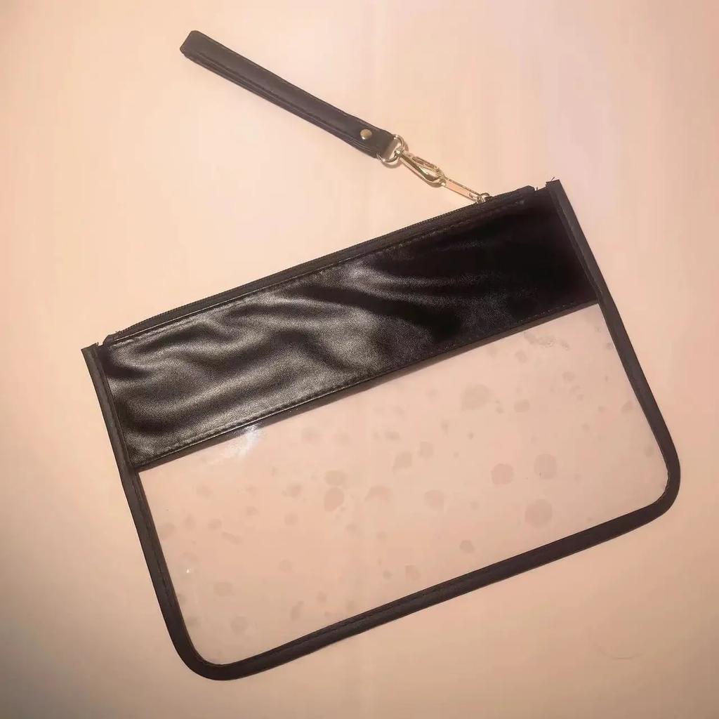 PVC Clear Letter Wash Cosmetic Bag Travel Snack Bag Clear Letter Embroidered Bag for Travel Beach Portable Toilet Storage