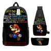 Animation Backpack, Super Mary Primary School Student Print Children'S Backpack Satchel Pencil Case Three-Piece Set