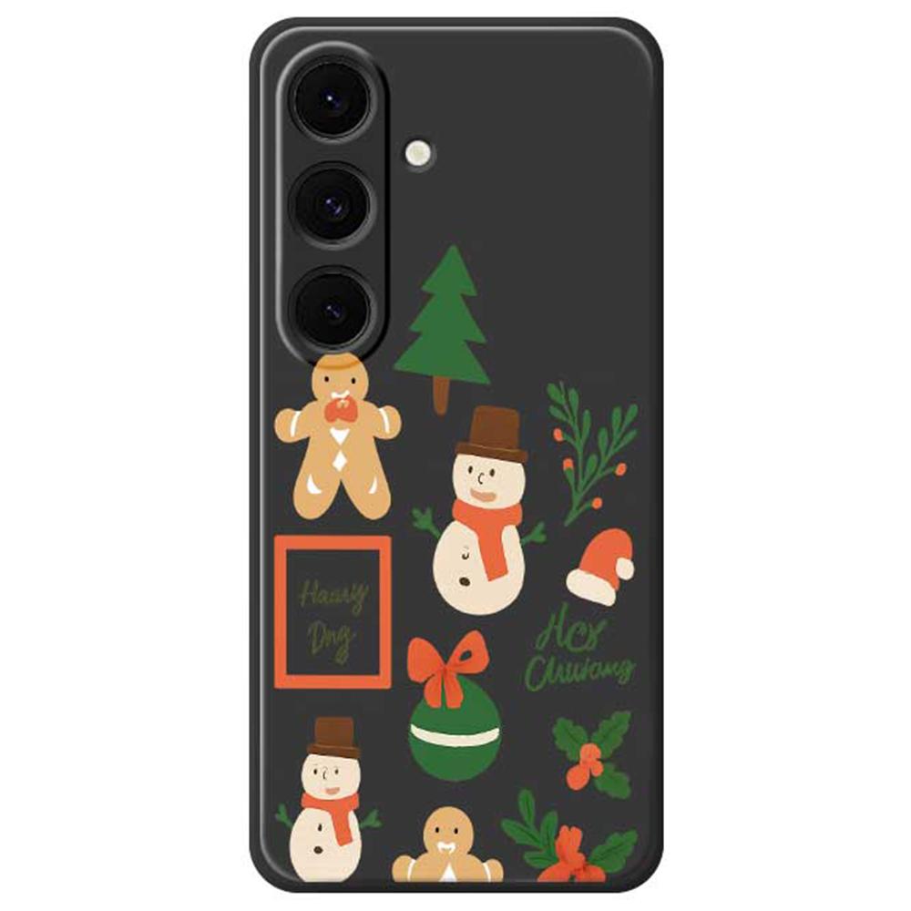 

For Samsung Galaxy S24 FE Case Christmas Snowman Pattern Printing Straight Edge TPU Phone Back Cover Black