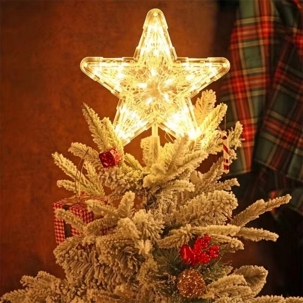 Warm/Colorful/White Light LED Lighted Star Five-pointed Star Xmas Tree Top Ornaments Garden