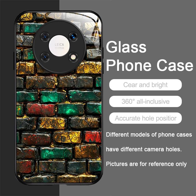Colorful Brick Texture Printed Tempered Glass Phone Case for Xiaomi 15 Pro+ 14 Ultra 14T 13 12 11 Lite 10 11T PRO 5G Back Covers
