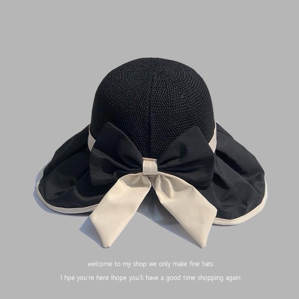 Large Brim Bucket Hat Women's Summer Versatile Vacation Sun Hat Sun Protection Thin Sun Hat Bow Fashion OL