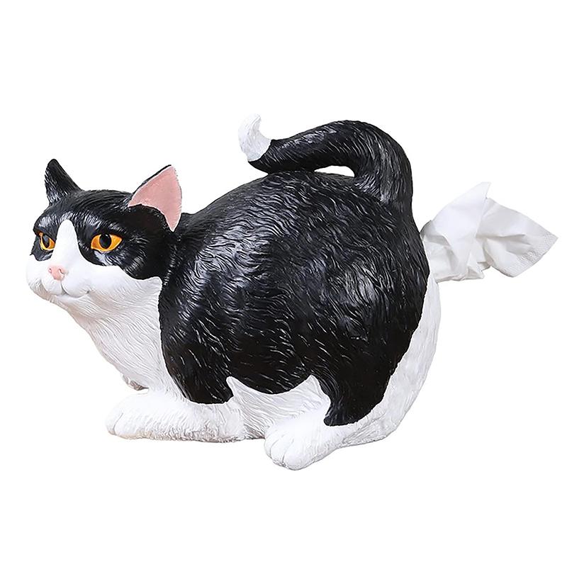 Cat Tissue Box Cartoon Creative Cat Butt Tissue Box Funny Cat Resin Statue Napkin Holder Cat Butt Hole Hand Paper Box Home Decor