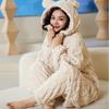 Womens Winter Fleece Robe Set Flannel Solid Simple Long Bathrobe Loungewear
