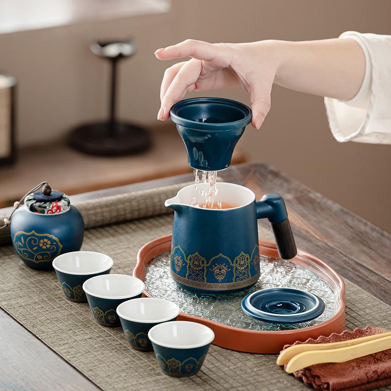 Wooden handle tea tea set, young people's complete set of teacups, portable outdoor camping, home office, business festivals