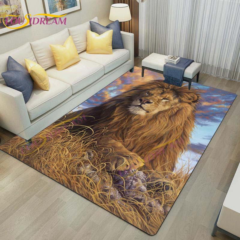 3D Lion Tiger Rug Beautiful Lion Face Rug Modern Carpets for Living Room Area Rug Non Slip Floor Rug Wild Cat Glare Rug Play Mat