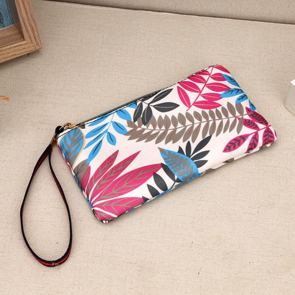 

Fashion Colorful Retro Art Handheld Bag Leaf Pattern Fabric Art Wallet Long Wallet белый