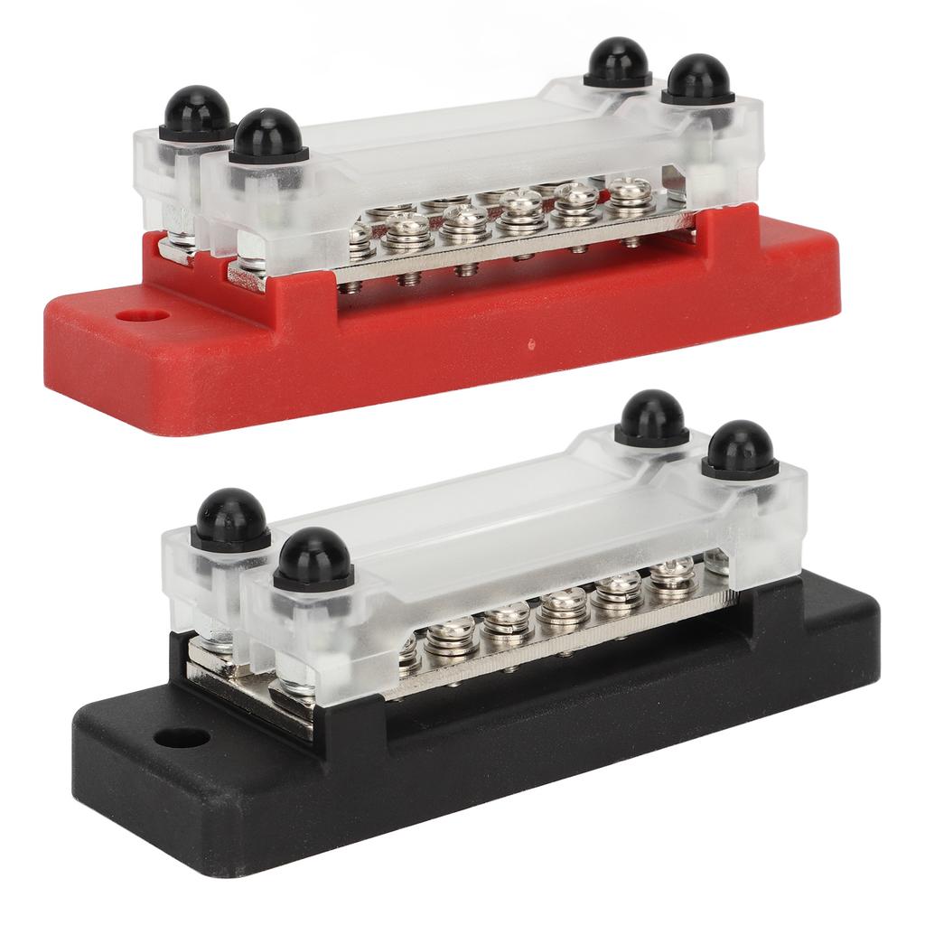 2Pcs Power Distribution Block Black Red 12‑48V 150A Dual Row 6 Terminal Bus Bar for Cars RVs Boats Yachts Trucks