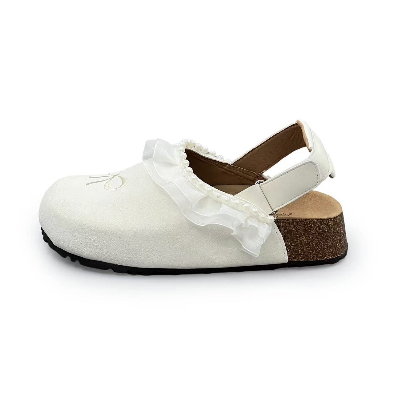 

Босоножки на толстой пробковой подошве Boken для женской летней коллекции 2025 года, новые туфли-лодочки с открытым верхом, синим бантом и сумкой на мыске, и крутые шлепанцы 35 белый