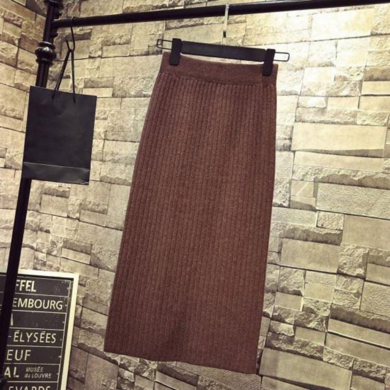 Frauen Winter Rock Gestrickte Einfarbig Hohe Taille Zurück Split Mantel Warme Weiche Elastische Taille Dame Herbst Rock Weibliche Kleidung
