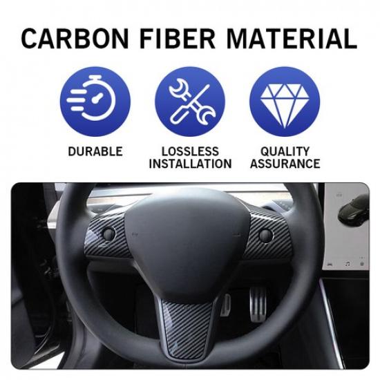 3X Carbon Fiber Interior Steering Wheel Cover Trim For Tesla Model Y/3 -2024