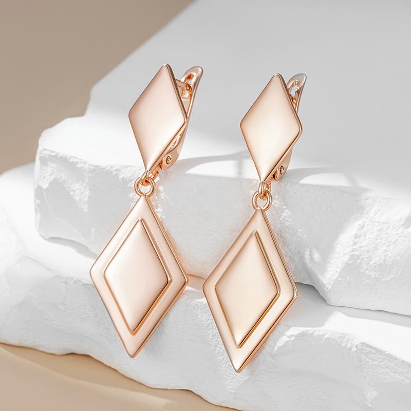 Fashion Glossy Two Rhombus Long Drop Earrings For Women  Rose Gold Simple Metal Bride Wedding Daily Party Jewelry
