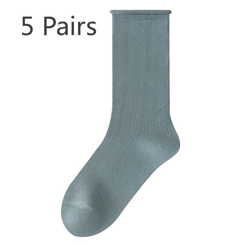 5 Pairs of Women's Summer Midtube Thin Mesh Breathable Pile Socks