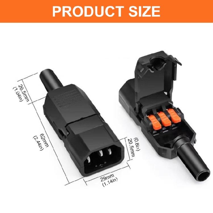 2Pack 10A 250V IEC320 C13 Female Power Plugs Adapters With Grounding Pin And Quick Connectings
