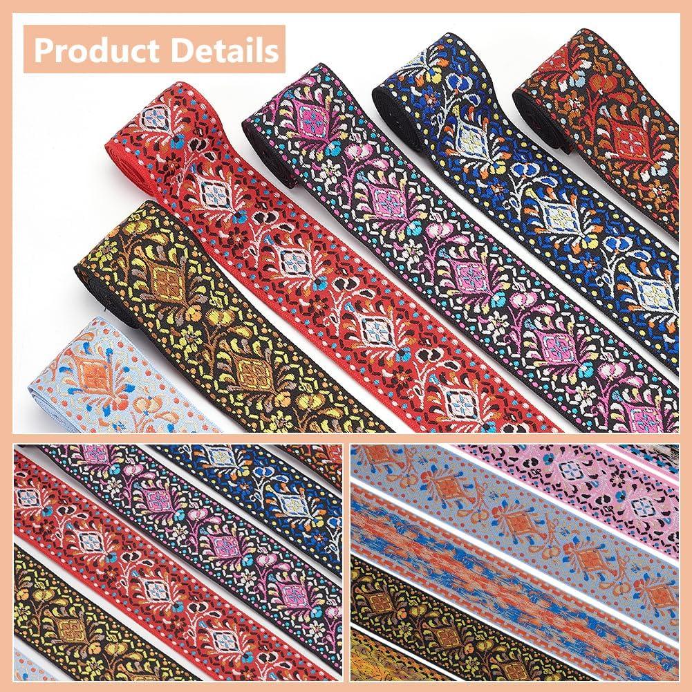 WEBEEDY 7 Colors Boho Jacquard Trim Wide Floral Embroidery Ribbon Trim Sewing Fabric Ribbon for Headband,Handbag Strap,Clothing Decoration,Gift