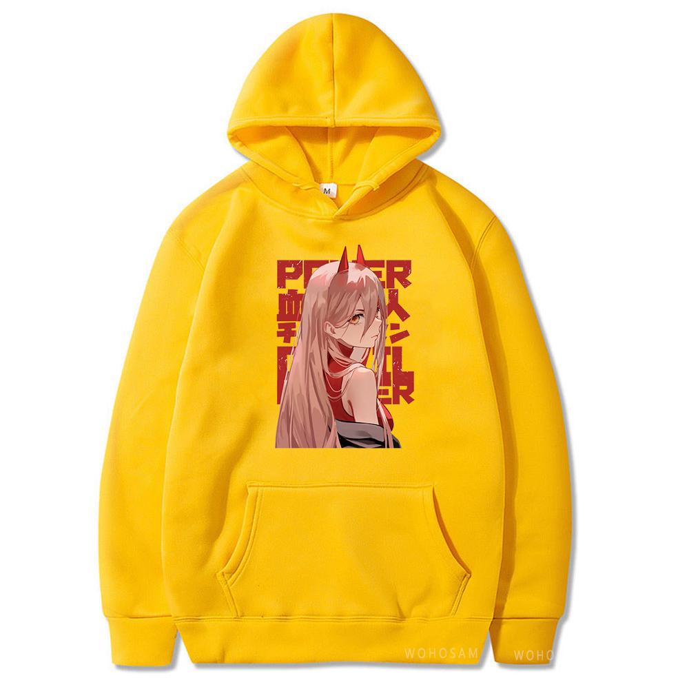Harajuku Anime Chainsaw Man Power Hoodies Kawaii Manga Patchwork Hooded Tops for Men Women Fashion Long Sleeves Sweatshirts