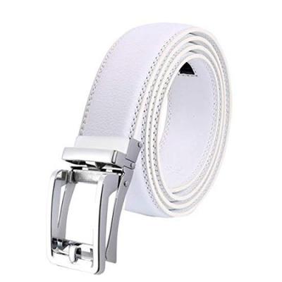[FleurUneffe] (Silver Simple) Belt, Adjustable Size, No Holes, Auto-lock, Men's Genuine Leather Belt, Stylish, Casual, Business, Golf, Navy (simple