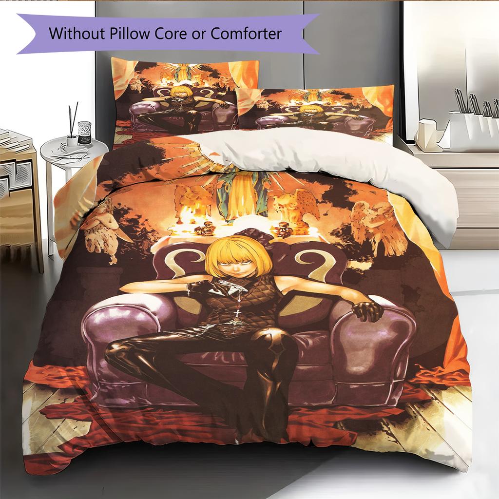 Juego de Ropa de Cama con Estampado de Dibujos Animados Colcha Funda de Colcha Funda de Almohada Decoración del Hogar Regalo de Cumpleaños (1 * funda nórdica + 2 * fundas de almohada, sin núcleo)