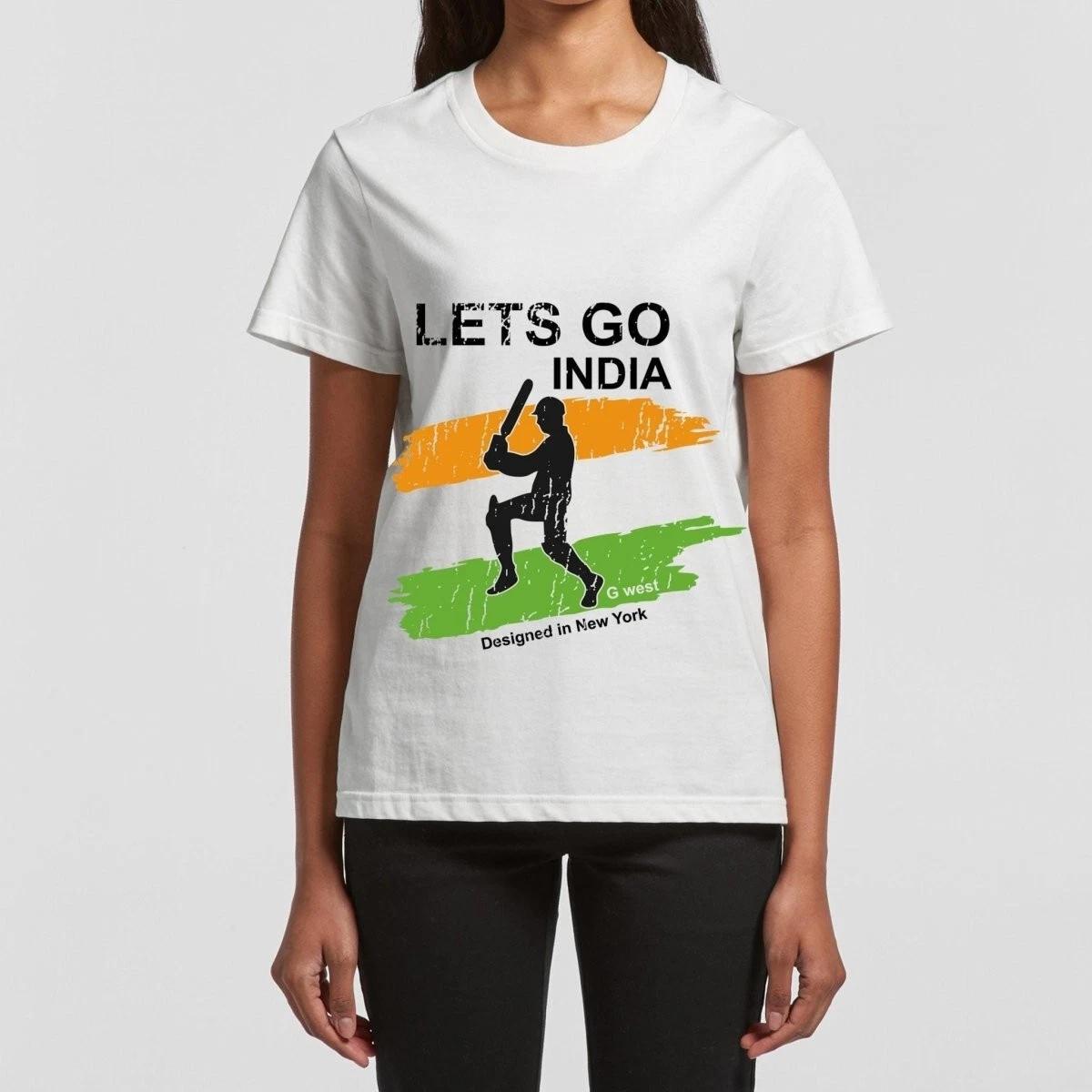 G West Women Cricket Lets Go India White T-Shirt : Gwwbsdtf2406 M