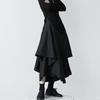 Women's High Waist Black Fishtail Midi Skirt - Irregular Swing, Japanese Style for Spring & Autumn