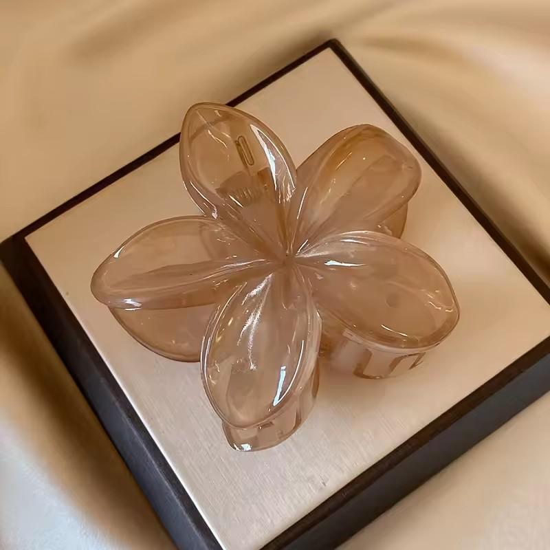 1/3PCS Women Laser Mermaid Princess Flower Shaped 8cm Large Brown Beige Lightweight Plastic Hair Clips Fashion Hair Accessories