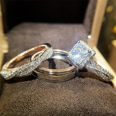 Nový módní pár prsteny Ženy Muži Nádherná princezna Square Cubic Zirconia Výročí Láska Dárek Zásnuby Svatební Šperky