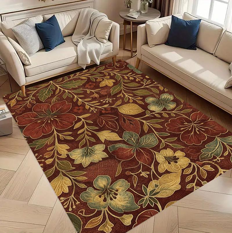 

Red Background Vintage Floral Dragonfly Rug Carpet Mat Non-Slip for Living Room Bedroom Ethnic Home Decor 40x60cm