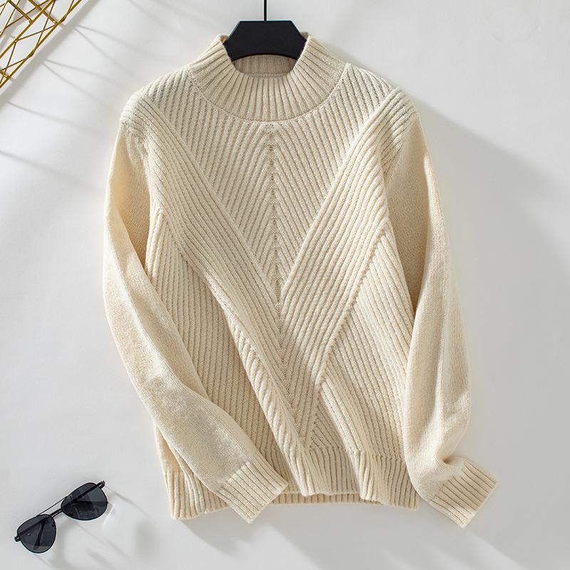 Women's Knitwear Autumn and Winter Solid Color Loose Large Size Pullover Half Turtleneck