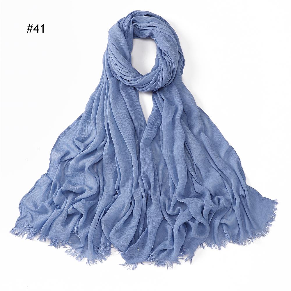 Crinkle Rayon Hijab Women Muslim Scarf Shawls Fringe Solid Headscarf Head Wraps Big Size Plain Islamic Turban Headbands Foulard