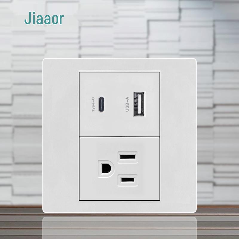 86 Typ Amerikanischer Standard Schalter- und Steckdosenpanel mit Doppel-USB & Typ-C, 3-Loch-Stecker für Japan & Taiwan, Unterputzmontage