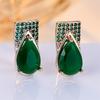 Water Drop Jade Stone Green Crystal Zircon Hoop Earrings For Women Vintage Gold Color Ear Buckle Engagement Jewelry Wedding Gift