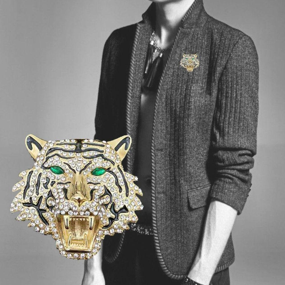 Rhinestone Tiger Brooches Roaring Animal Badge Backpack Tiger Head Pin Banquet Party