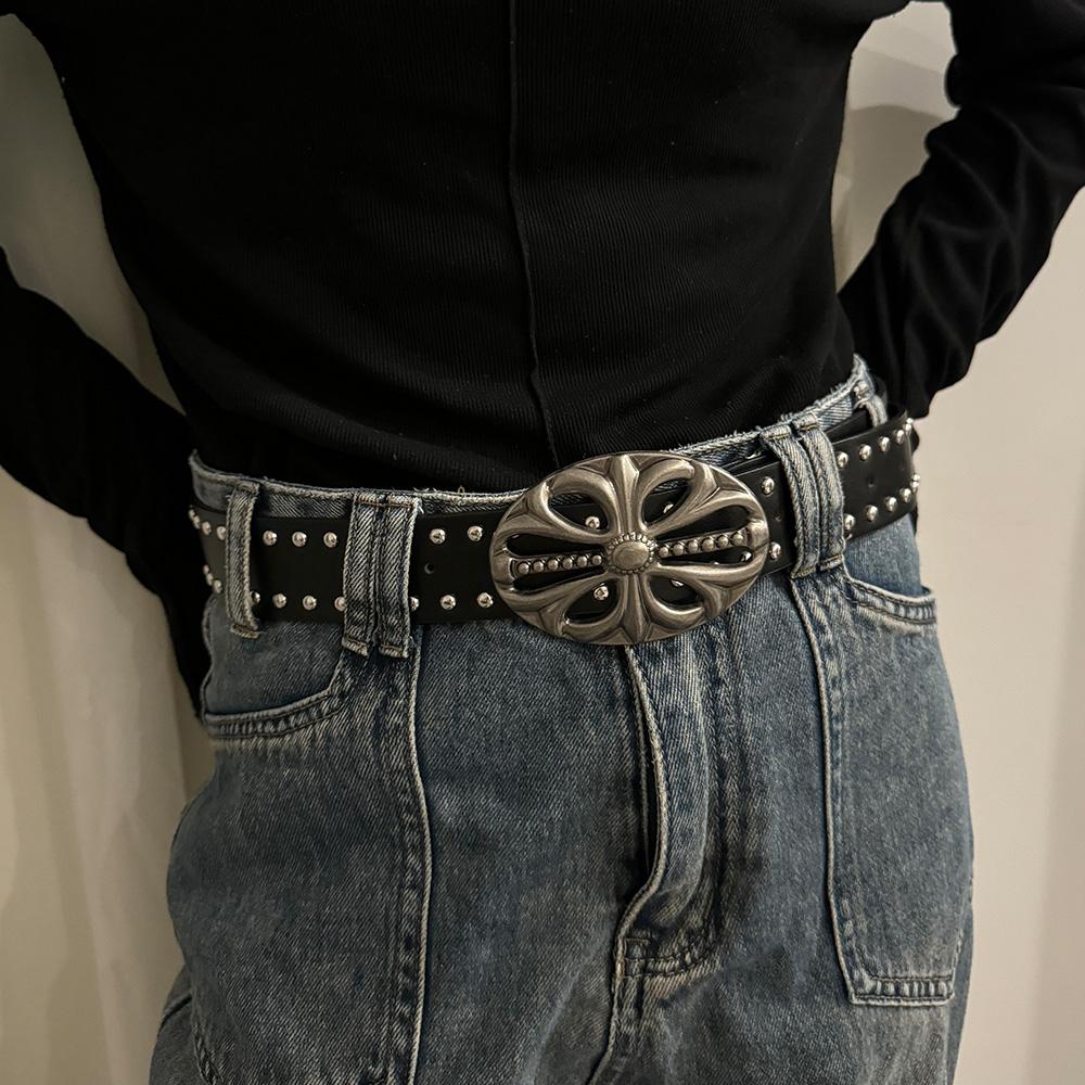 Unisex Jeans Belt Female Punk Gothic Wide Belts For Women Luxury Brands Hollow Cross Hearts Men's belt Male Rivet Waistband