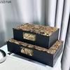 Złocony Wzór Pudełka na Biżuterię Aksamitna Skóra Słoik na Kosmetyki Stół Komodowy Biurko Dekoracja Domu Wykwintny Słoik do Przechowywania Biżuterii