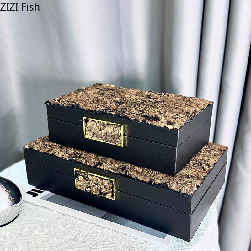 Złocony Wzór Pudełka na Biżuterię Aksamitna Skóra Słoik na Kosmetyki Stół Komodowy Biurko Dekoracja Domu Wykwintny Słoik do Przechowywania Biżuterii