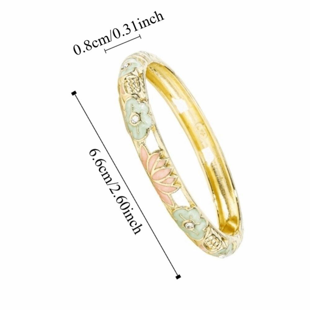 Hollow Out Chinese Flower Bangle Enamel Women's Hand Bracelet Gifts for Women Girl