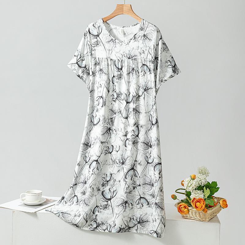 Damen Sommer Süßes Nachthemd für Damen Locker Hauskleidung Blumendruck Nachtwäsche für Damen Nachthemd Kirschen Aufdruck Loungewear Nachthemden