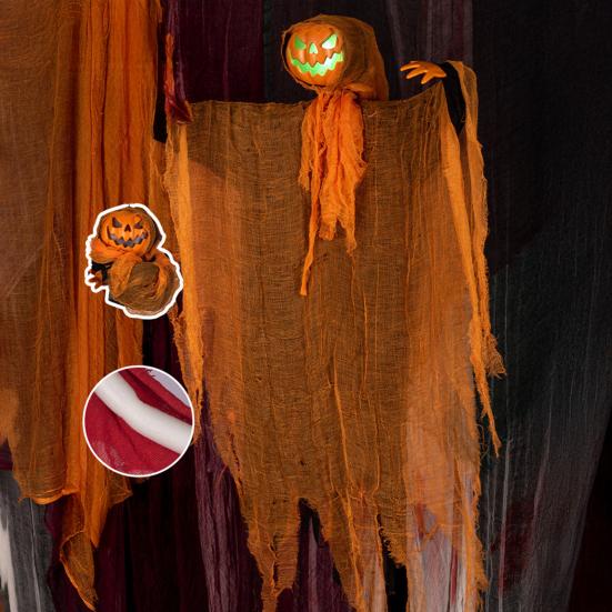 Halloween Hanging Pumpkin Ghost with Lighted Head Sound Rotating Motion Spooky Skeleton Props Outdoor Tree Porch Garden Party Decoration