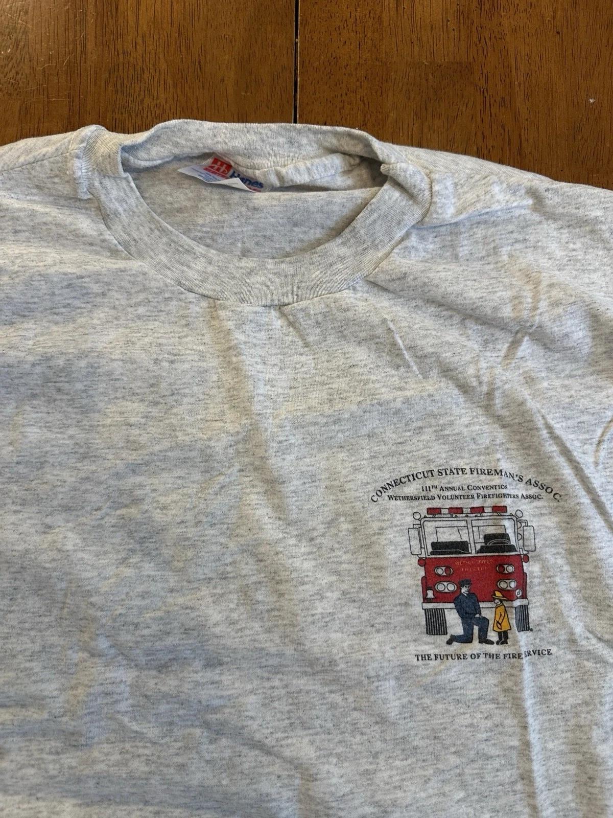 Vintage 90s Connecticut Fireman Association T Shirt Large Single stitch S