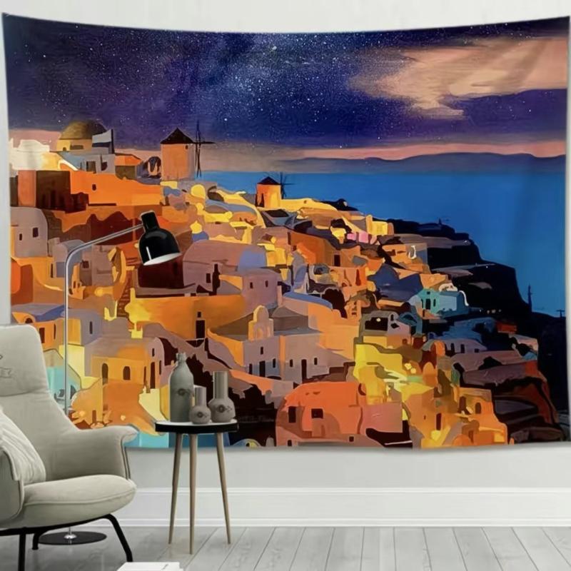 Anime Window View Scene Wall Tapestry Polyester Wall Hanging for Bedroom Living Room Dorm Office Aesthetic Home Decor