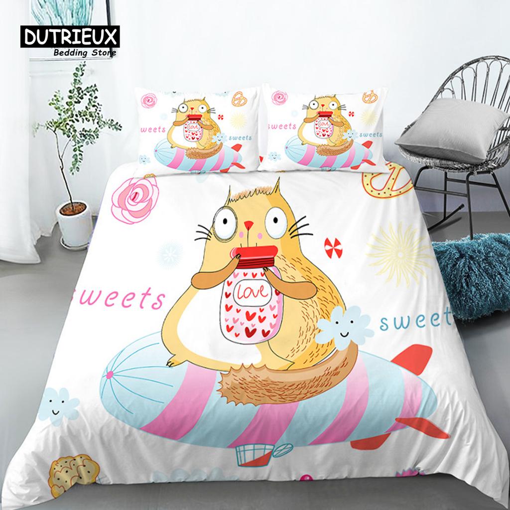 Funny Cartoon Animals Duvet Cover With Pillowcases Bear Chicken Rabbit Lions 3D Print Toddler Bedding Set For Kids Teens Decor