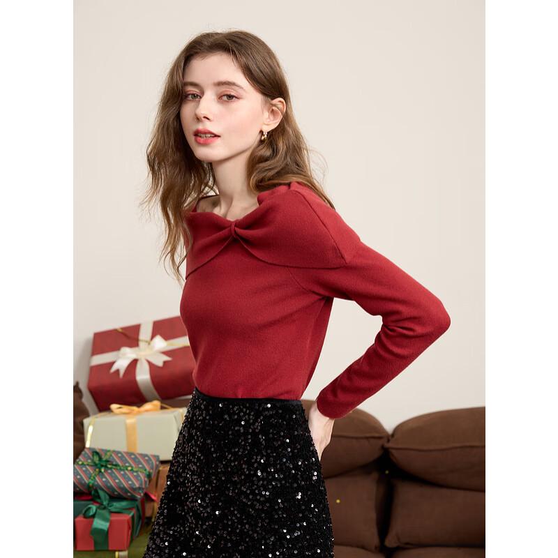 

Sancai 2024 Winter Bow-Knot Off-Shoulder Knit Sweater L