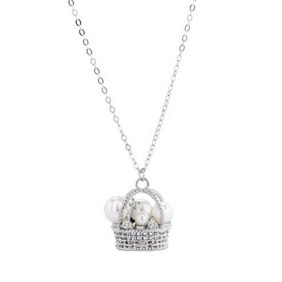 S925 Sterling Silver Woven Pearl Basket Necklace - Women's French Retro Luxury Clavicle Chain